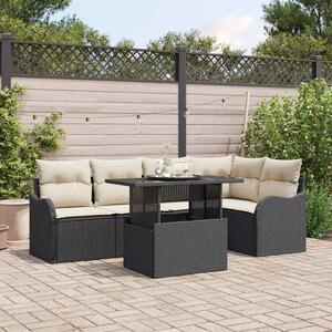 Kerti Kanapé Szett párnával párnával 6 pcs Fekete Poly Rattan