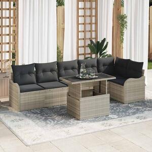 Kerti Kanapé Szett párnával 7 pcs Világosszürke Poly Rattan