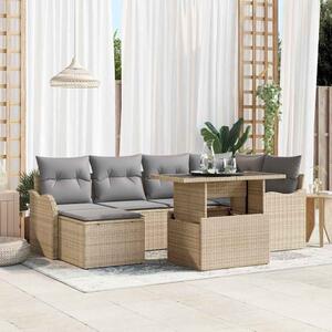 Kerti Kanapé Szett párnával tárolóval 7 pcs Bézs Poli rattan