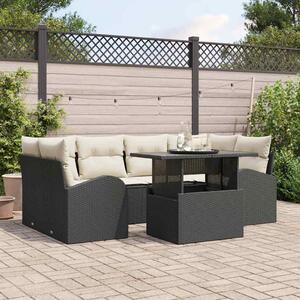 Kerti Kanapé Szett párnával tárolóval 7 pcs Fekete Poly Rattan