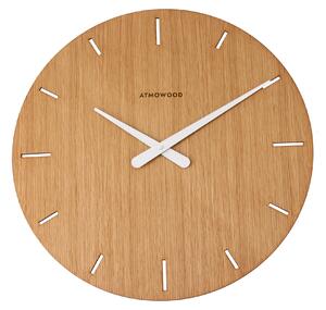 ATMOWOOD tölgyfa óra, számok nélkül, 50 cm - fehér mutatókkal
