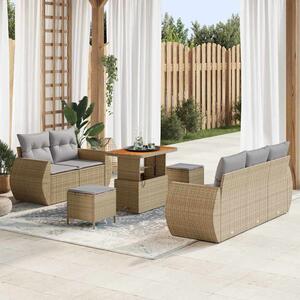 Kerti Kanapé Szett 8 pcs Beige és Világosszürke polirattan