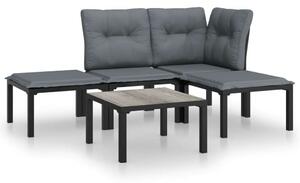 Polyrattan Kerti Ülőgarnitúra - 5 részes - Fekete-Szürke