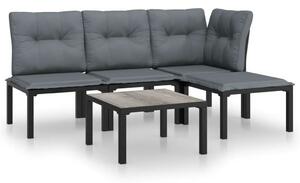 Polyrattan Kerti Ülőgarnitúra - 5 részes - Fekete-Szürke