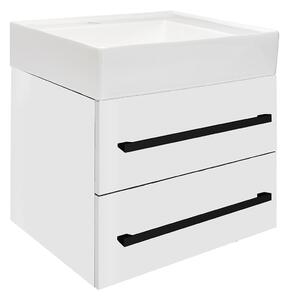 Fürdőszobaszekrény mosdókagylóval és fekete fogantyúval SAT Cube Way 60x53x46 cm fehér fényes CUBE46C602BISATCW