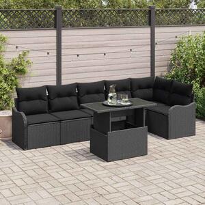 Kerti Kanapé Szett párnával párnával 7 pcs Fekete Poly Rattan