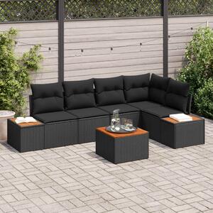 Kerti Kanapé Szett párnával tárolóval 6 pcs Fekete Poli rattan