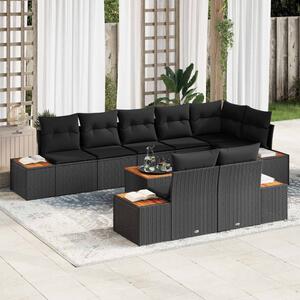 Kerti Kanapé Szett párnával tárolóval 8 pcs Fekete Polyrattan