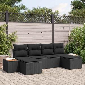 Kerti Kanapé Szett párnával 6 pcs Fekete Poly Rattan