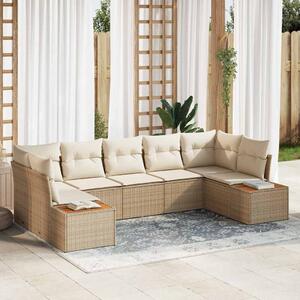 Kerti Kanapé Szett párnával 7 pcs Beige és krém Polyrattan