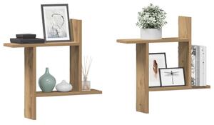 2 db kézműves tölgy színű szerelt fa fali polc 50 x 12 x 50 cm