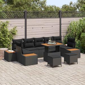 Kerti Kanapé Szett párnával tárolóval 10 pcs Fekete Poli rattan