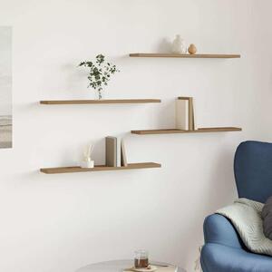 4 db kézműves tölgy színű szerelt fa könyvespolc 60x10x1,5 cm
