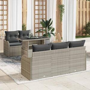 Kerti Kanapé Szett párnával 6 pcs Világosszürke Poly Rattan