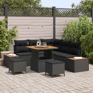 Kerti Kanapé Szett párnával tárolóval 8 pcs Fekete Poli rattan