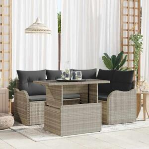 Kerti Kanapé Szett 5 db Világosszürke Poly Rattan