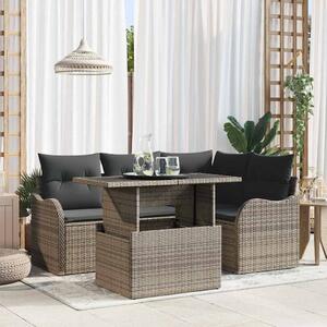 Kerti Kanapé Szett párnával párnával 5 pcs Szürke Poly Rattan