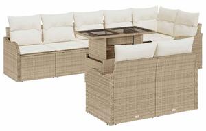 Kerti Kanapé Szett párnával párnával 9 pcs Bézs Poly Rattan