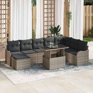 Kerti Kanapé Szett párnával tárolóval 9 pcs Szürke Poli rattan