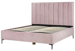 Rózsaszín bársony ágyneműtartós franciaágy 180 x 200 cm SEZANNE
