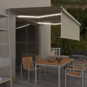 Krémszínű szélérzékelős, LED-es napellenző redőnnyel 4x3 m