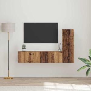 TV szekrény garnitúra Falra szerelhető 3 pcs Öreg fa Faanyag