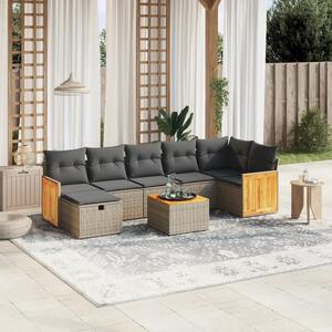 8 részes szürke polyrattan kerti ülőgarnitúra párnákkal