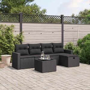 6 részes fekete polyrattan kerti ülőgarnitúra párnákkal