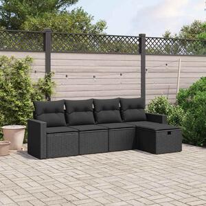 5 részes fekete polyrattan kerti kanapészett párnákkal