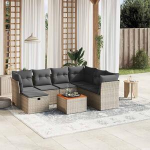 8 részes szürke polyrattan kerti ülőgarnitúra párnákkal