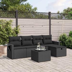 6 részes fekete polyrattan kerti ülőgarnitúra párnákkal