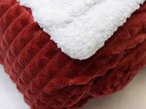 Luxus bordó báránybőr takaró mikroplüssből kockákkal, 150x200 cm