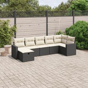 7 részes fekete polyrattan kerti ülőgarnitúra párnával