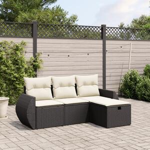 4 részes fekete polyrattan kerti ülőgarnitúra párnákkal