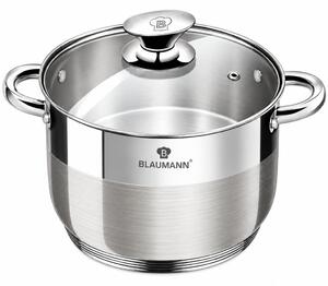 BLAUMANN Silver Jewellery fazék üveg fedővel 20x14,5cm 4,3L rozsdamentes acél ezüst színben INDUKCIÓS 3817W