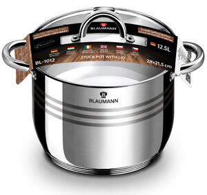 BLAUMAN Gourmet Line rozsdamentes fazék 12,5L üvegfedővel INDUKCIÓS 28×21,5cm inox színben BL-1012A