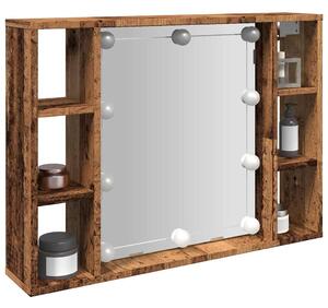 Antik fa színű szerelt fa tükrös szekrény LED-ekkel 76x15x55 cm
