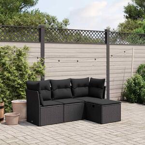 4 részes fekete polyrattan kerti ülőgarnitúra párnákkal
