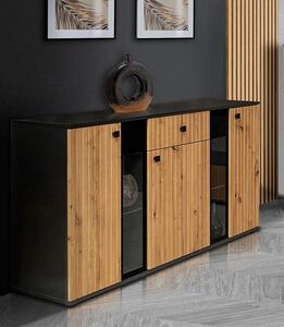 Kaja háromajtós komód lamellákkal és fiókkal 140 cm - artisan tölgy / matera