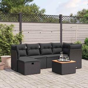 7 részes fekete polyrattan kerti ülőgarnitúra párnával