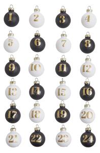 ADVENT üveg karácsonyfadísz - adventi kalendárium , 24 darabos készlet fekete-fehér Ø3cm