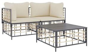 Polyrattan Kerti Ülőgarnitúra - 3 részes - Antracitszürke
