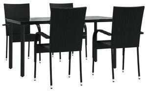 Polyrattan Kerti Étkezőgarnitúra - 5 részes - Fekete