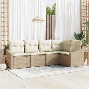 Kerti Kanapé Szett párnával 5 pcs Beige és Fehér polirattan