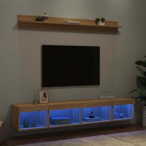 5 darab füstös tölgy színű szerelt fa TV-bútor LED-del