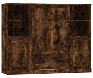 3 db Füstös Tölgy Színű Szerelt Fa Magasszekrény - 132x35,5x103,5 cm
