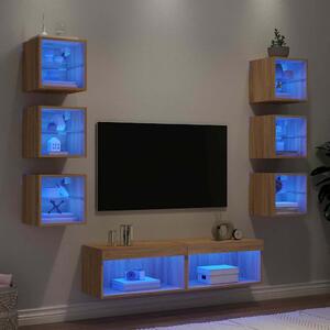 8 darab füstös tölgy színű szerelt fa TV-bútor LED-del