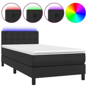 VidaXL - Fekete Műbőr Ágy - Rugós Matraccal és LED-del - 100x200 cm