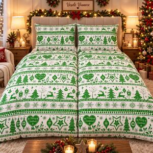 Karácsonyi zöld Christmas pamut ágyneműhuzat TiaHome - 1x Párna 90x70cm, 1x Paplan 140x200cm