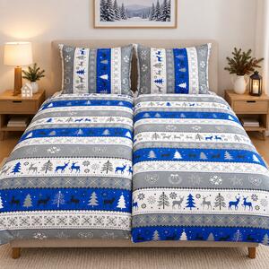 Karácsonyi kék Christmas pamut ágyneműhuzat TiaHome - 1x Párna 90x70cm, 1x Paplan 140x200cm